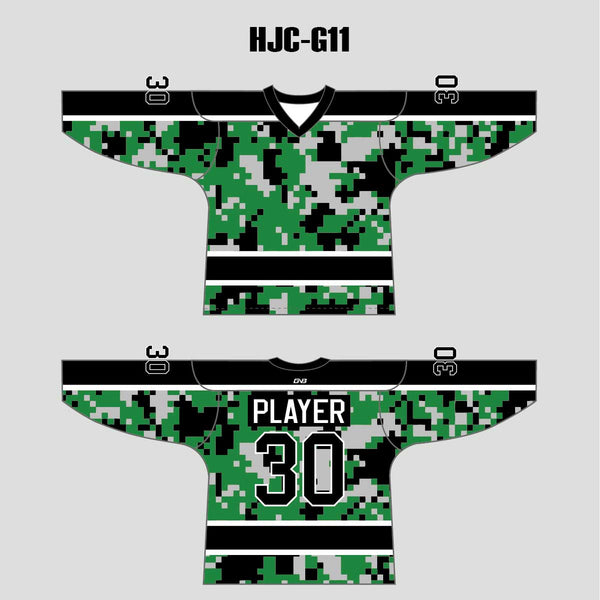 Green Black Gray Camouflage Custom Made Hockey Jerseys