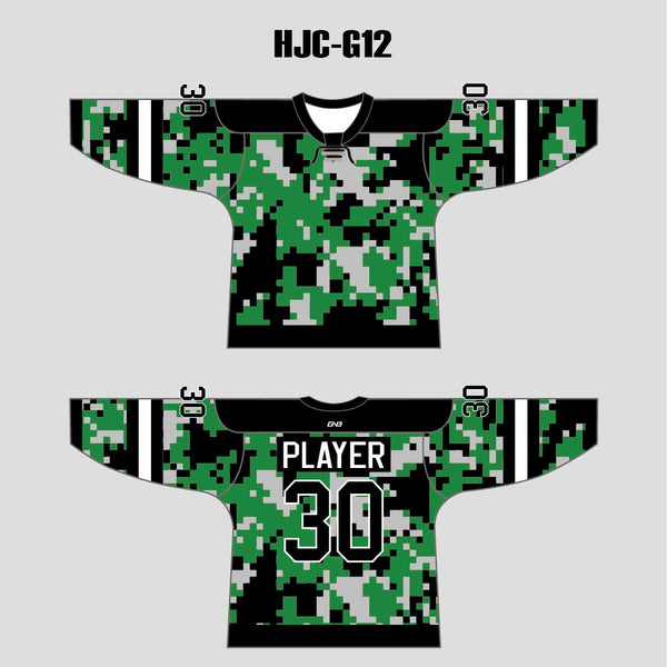 Green Black Gray Camouflage Custom Made Hockey Jerseys