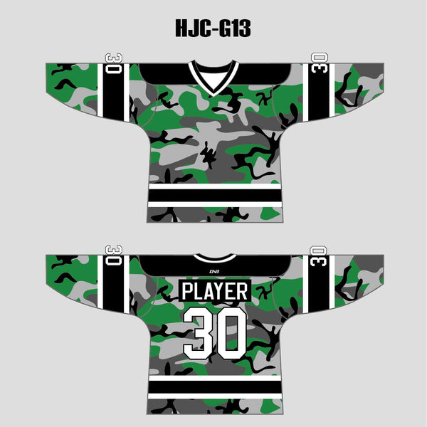 Green Black Gray Camouflage Custom Made Hockey Jerseys