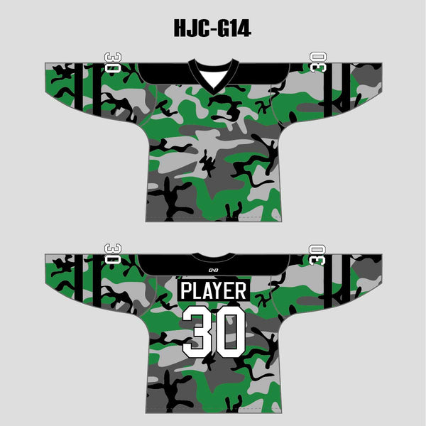 Green Black Gray Camouflage Custom Made Hockey Jerseys