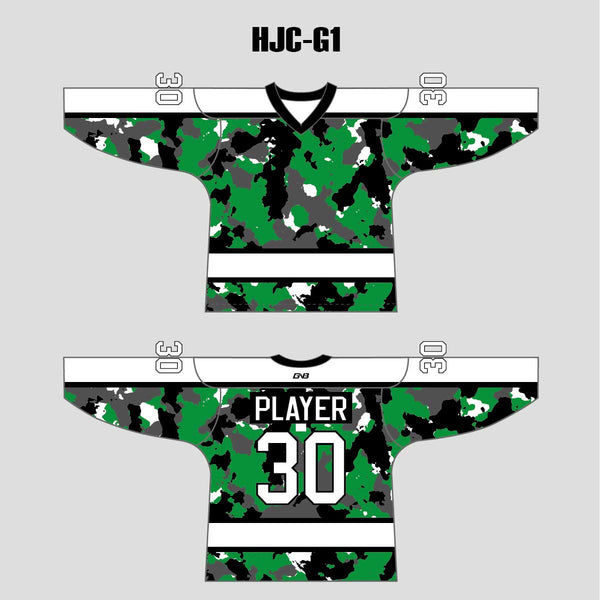 White Green Camouflage Custom Made Hockey Jerseys