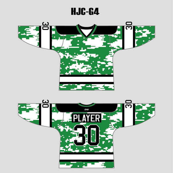 White Green Camouflage Custom Made Hockey Jerseys