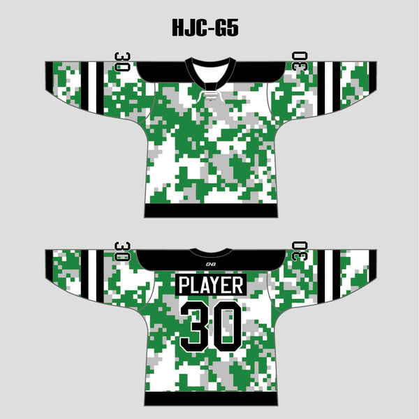 White Green Camouflage Custom Made Hockey Jerseys