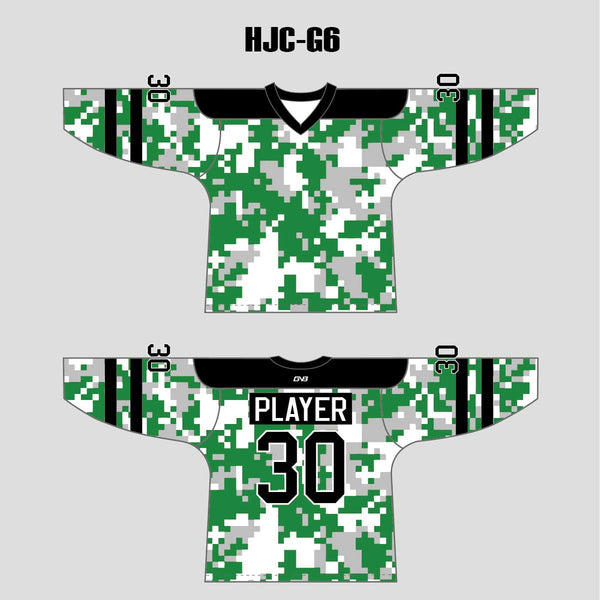 White Green Camouflage Custom Made Hockey Jerseys