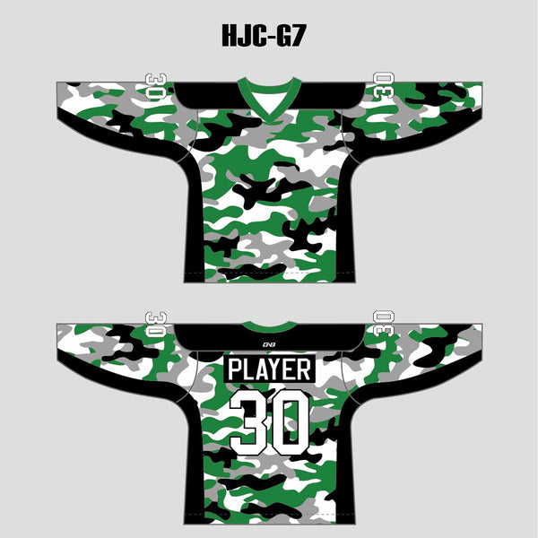 White Green Camouflage Custom Made Hockey Jerseys