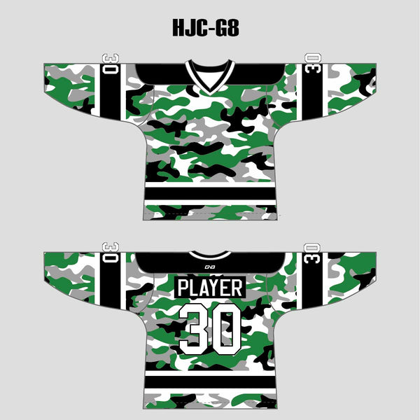 White Green Camouflage Custom Made Hockey Jerseys