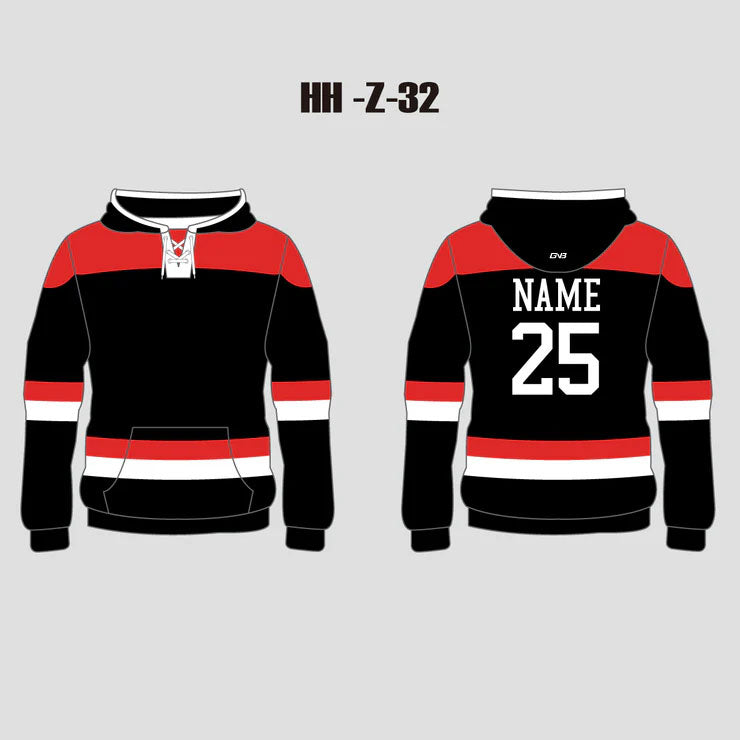 Black Red Sublimated Custom Hockey Hooded Sweatshirts