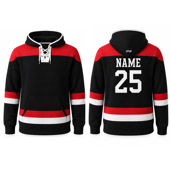 Black Red Sublimated Custom Hockey Hooded Sweatshirts