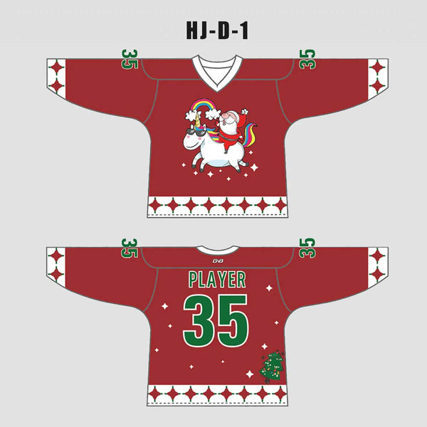HJD1 Santa Riding Unicorn Funny Custom Hockey Jerseys