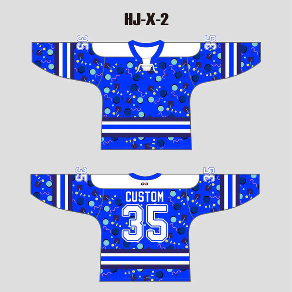 HJX2 Geometric Shapes Pattern Royal Blue Custom Hockey Jerseys with Laces