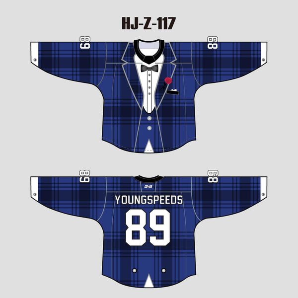 HJZ117 Blue Tuxedo Sublimated Custom Hockey Goalie Jerseys
