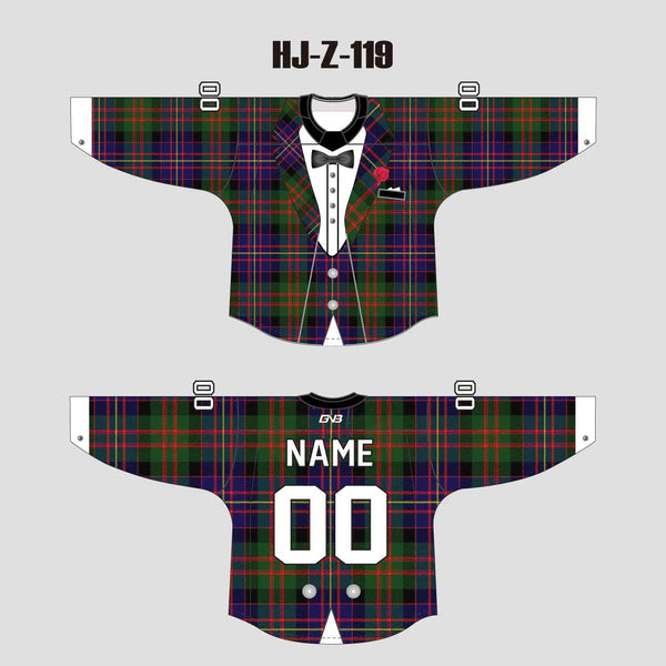 HJZ119 Scottish Tartan Tuxedo Sublimated Custom Hockey Goalie Jerseys
