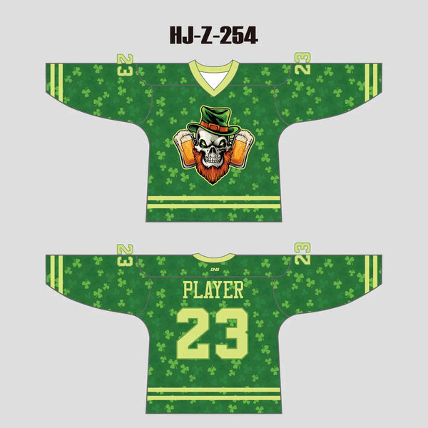 HJZ254 Skull Beer Clover Sublimated Custom Made Hockey Jerseys