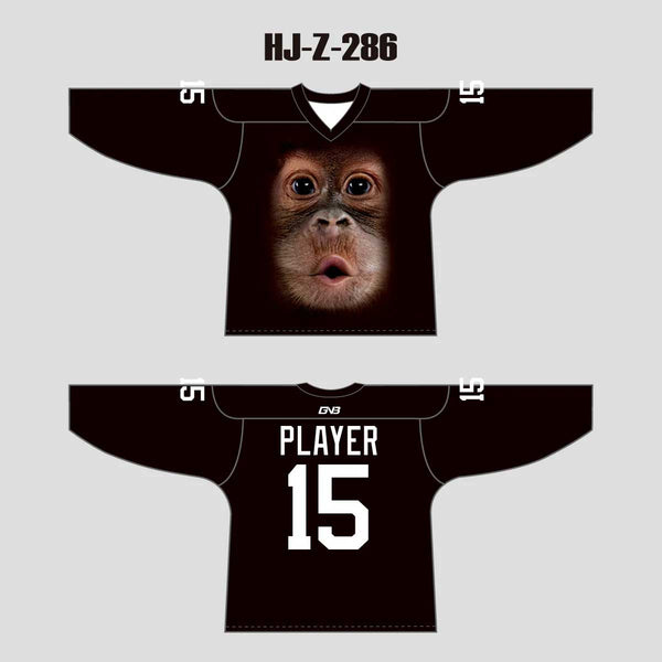 HJZ286 Funny Gorilla Face 3D Custom Sublimated Hockey Jerseys