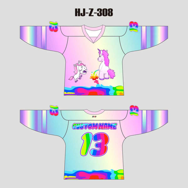 HJZ308 Unicorn Pissing Rainbow Hilarious Custom Hockey Jerseys