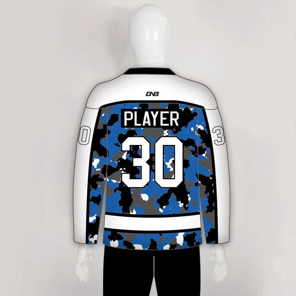 White Blue Camouflage Custom Made Hockey Jerseys