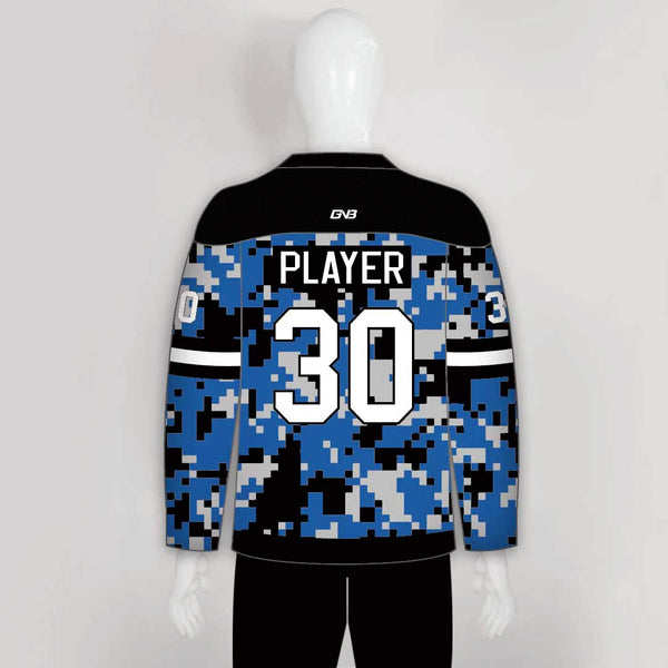 Blue Gray Black Camouflage Custom Made Hockey Jerseys