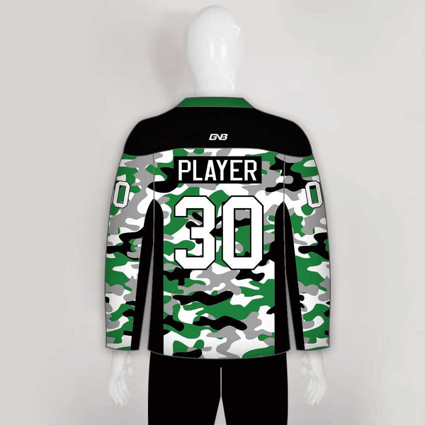 White Green Camouflage Custom Made Hockey Jerseys
