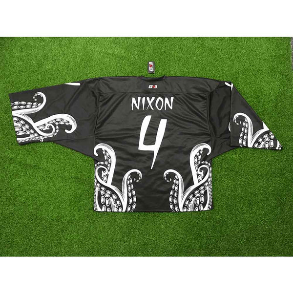 HJC168 Black and White Kraken Sublimated Custom Made Hockey Jerseys