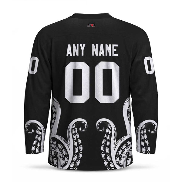 HJC168 Black and White Kraken Sublimated Custom Made Hockey Jerseys