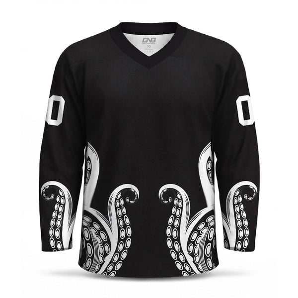 HJC168 Black and White Kraken Sublimated Custom Made Hockey Jerseys