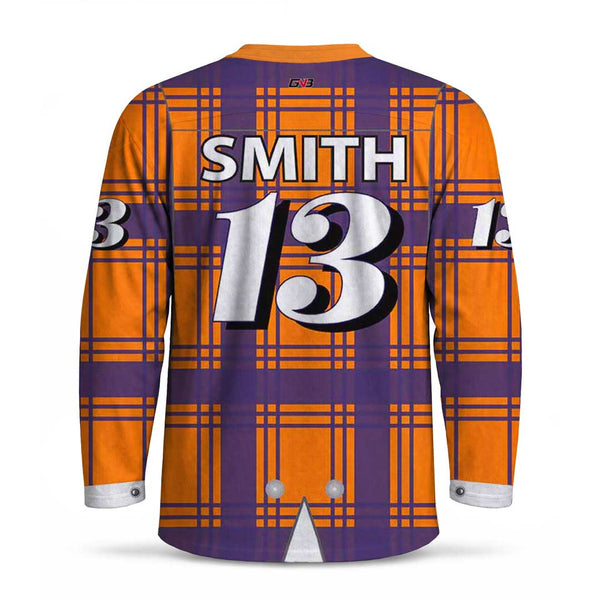 Orange Purple Tuxedo Sublimated Custom Hockey Goalie Jerseys
