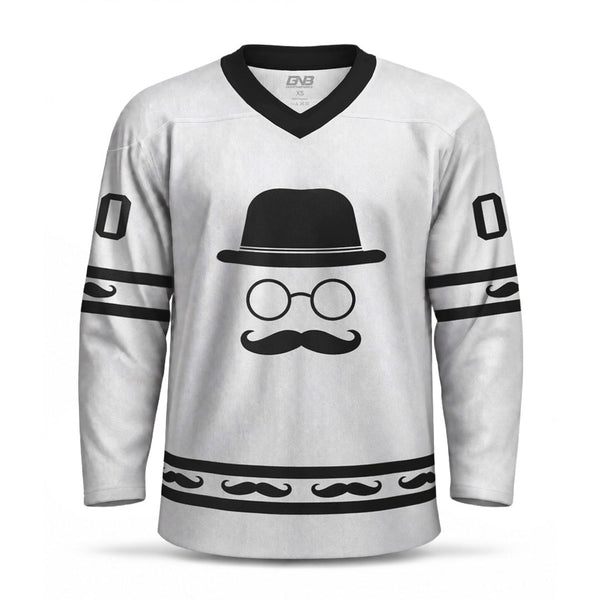 HJZ41 Beard Black White Sublimated Custom Hockey Jerseys