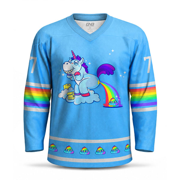 HJZ321 Funny Unicorn Pooping Rainbow Custom Hockey Jerseys