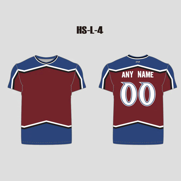 Burgundy/Blue/White Custom Short Sleeve Hockey Shirts