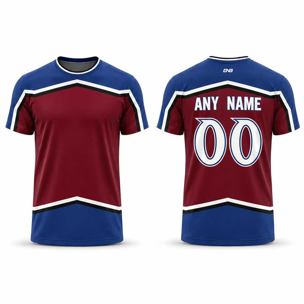 Burgundy/Blue/White Custom Short Sleeve Hockey Shirts