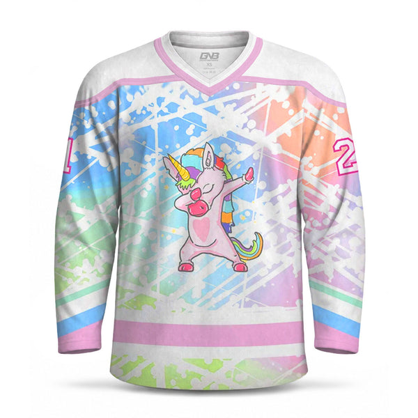 HJL1 Sparkle Dabbing Unicorn Custom Hockey Jerseys