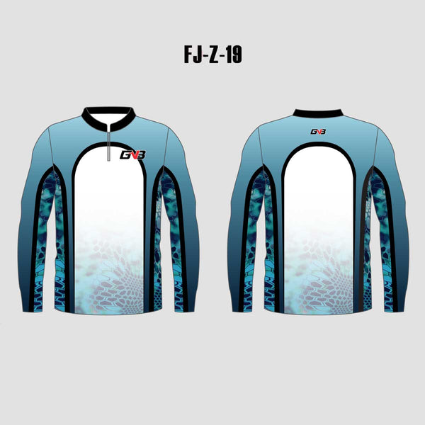 FJZ18 Blue Sublimated Custom Cool Fishing Shirts 1/4 Zip