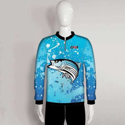 FJL3 Striped Bass Fish Blue Custom Fishing Jerseys 1/4 Zip