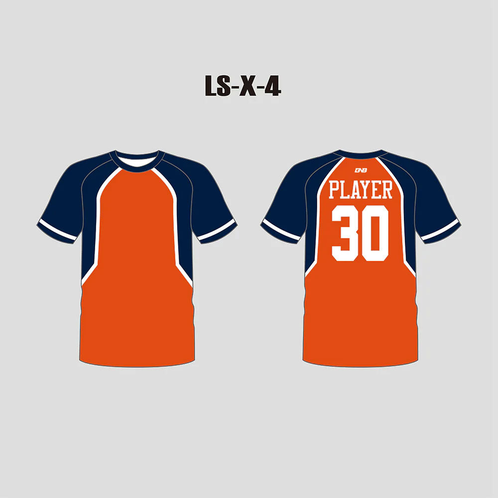 X4 Orange Navy Custom Lacrosse Shooter Shirts for Men and Women