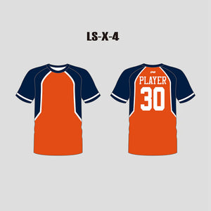 X4 Orange Navy Custom Lacrosse Shooter Shirts for Men and Women