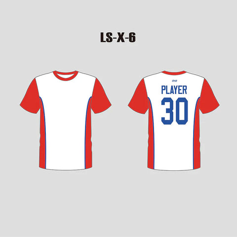 X6 White Red Custom Men's and Women's Lacrosse Shooting Shirts