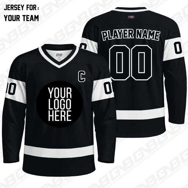 Minimalist custom hockey jersey with clean stripe design and personalized team details