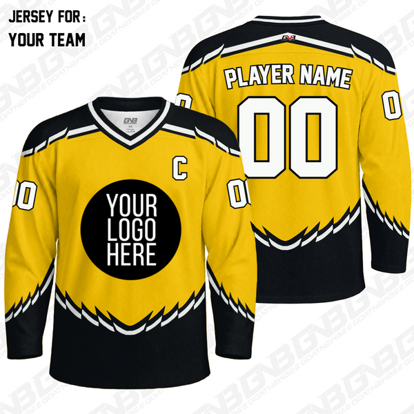 Modern angular custom hockey jersey with dynamic lines and personalized team design