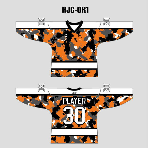 White Orange Camouflage Custom Made Hockey Jerseys