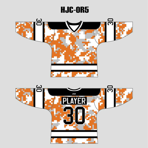 White Orange Camouflage Custom Made Hockey Jerseys