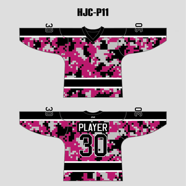 Pink Black Gray Camouflage Custom Made Hockey Jerseys
