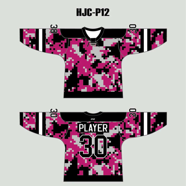 Pink Black Gray Camouflage Custom Made Hockey Jerseys