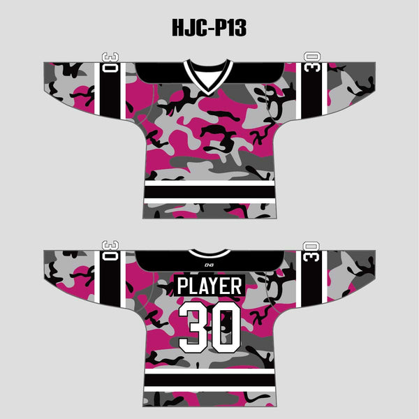 Pink Black Gray Camouflage Custom Made Hockey Jerseys