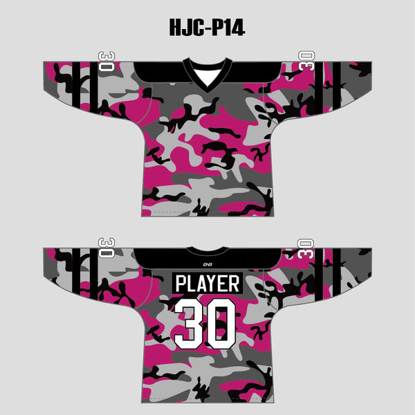 Pink Black Gray Camouflage Custom Made Hockey Jerseys