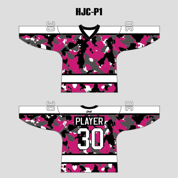 White Pink Camouflage Custom Made Hockey Jerseys