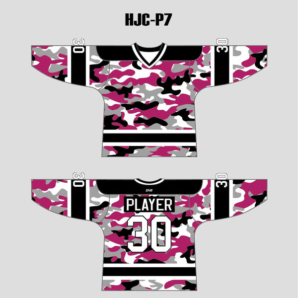 White Pink Camouflage Custom Made Hockey Jerseys