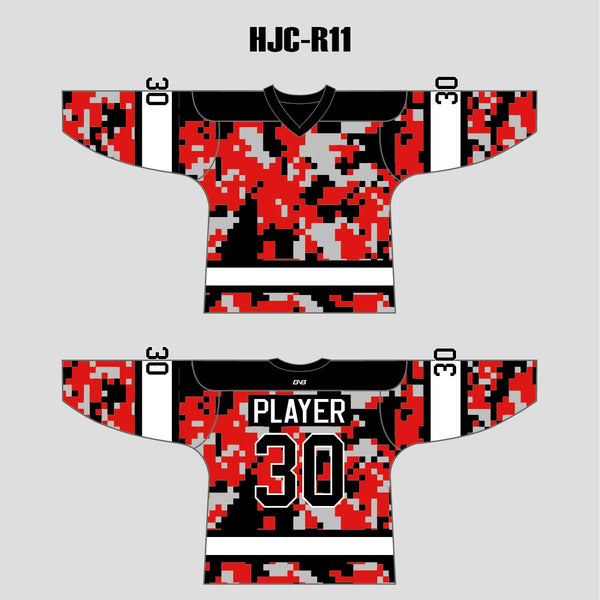 Red Black Camouflage Custom Sublimated Hockey Jerseys