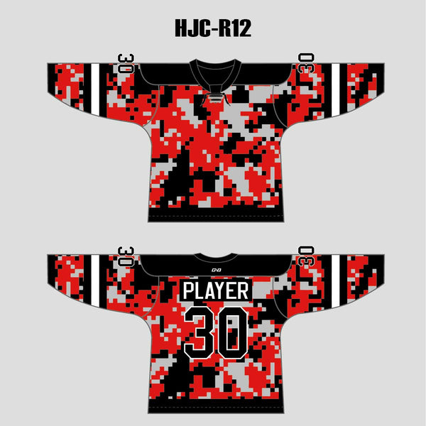 Red Black Camouflage Custom Sublimated Hockey Jerseys