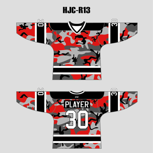 Red Black Camouflage Custom Sublimated Hockey Jerseys