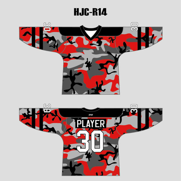 Red Black Camouflage Custom Sublimated Hockey Jerseys